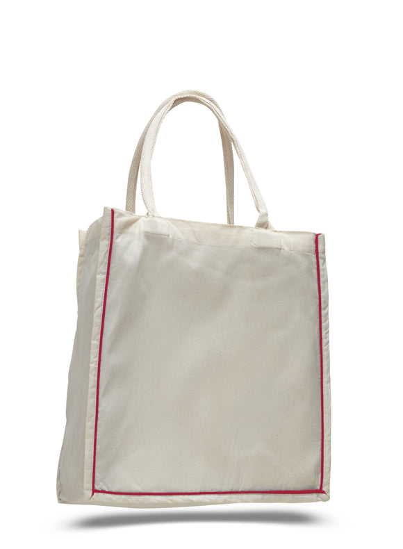 Red stripe cotton shopping totebag, reusable grocery bag, reusable shopping bags, customized tote bags, tote bag custom