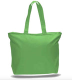 Lime canvas zipper tote bag, tote bags with zipper, tote bags zipper, custom print bags, printed custom bags, 